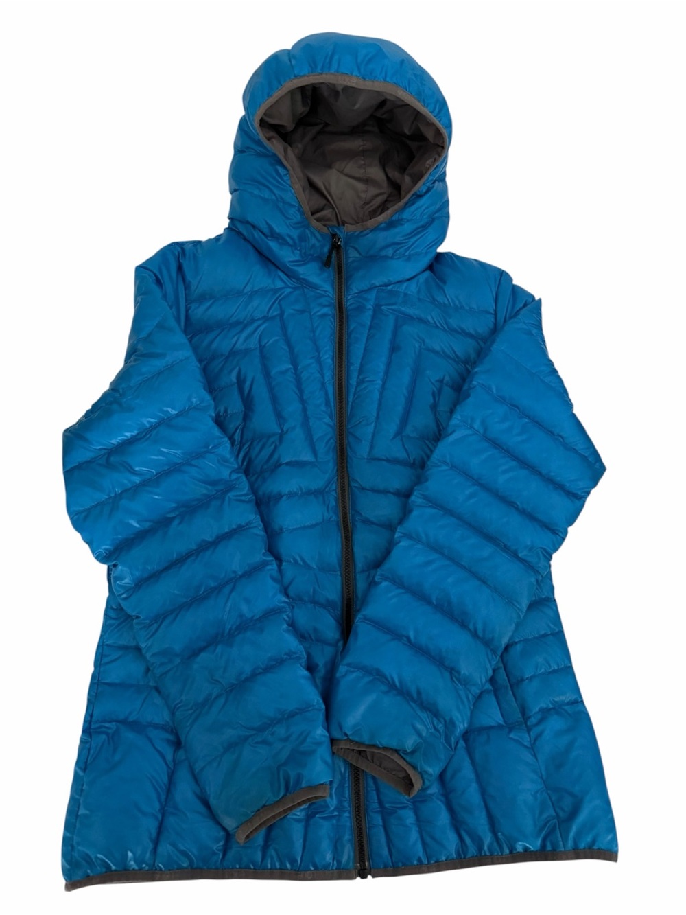 LOLË Blue Lightweight Duck Down Hooded Puffer Jacket size L - Picture 3 of 14